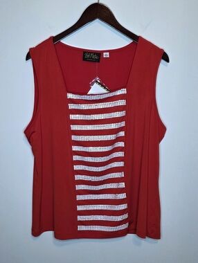 Bob Mackie Wearable Art Red Sequin Stripe Tank Top Shell Square Neck Y2K Size XL
